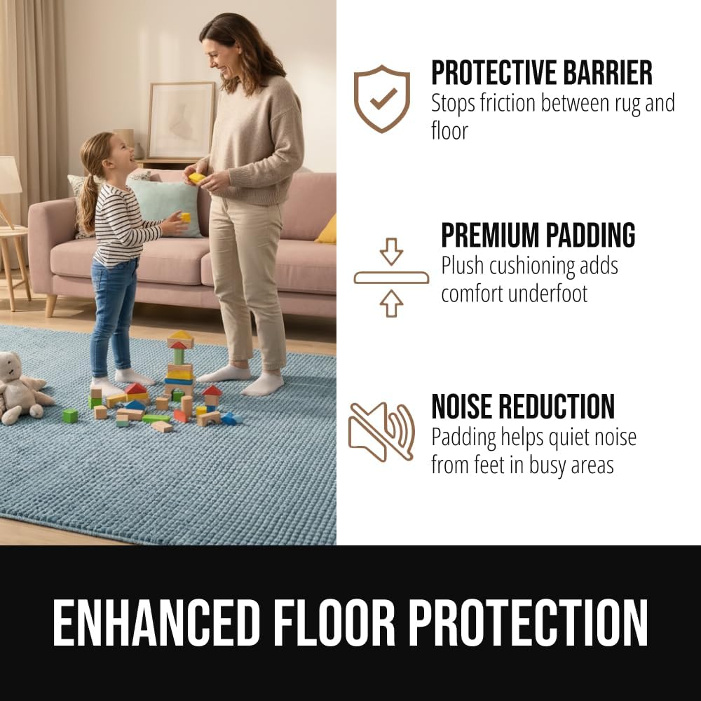 GORILLA GRIP® Premium Dual Sided Thick Rug Gripper Pad for Hardwood Floors, Breathable Slip Resistant Pad Grips Under Carpet Area Rugs for Hard Surface Floor Protection, Easy Trim Mats, 2x3, Grey