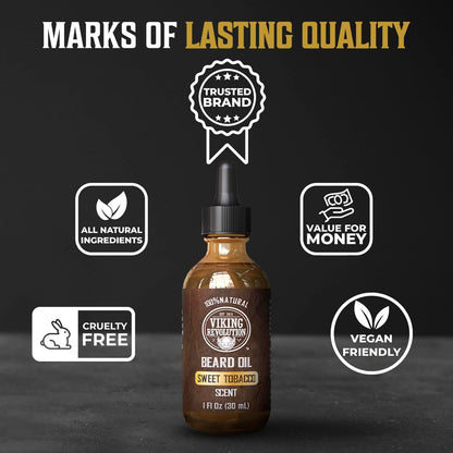 Viking Revolution Sandalwood Beard Oil for Men - Natural Mens Beard Oil with Argan Oil and Jojoba Oil - Beard Softener, Strengthens and Moisturizes - Beard Conditioner for Men (Sandalwood, 1 Pack)