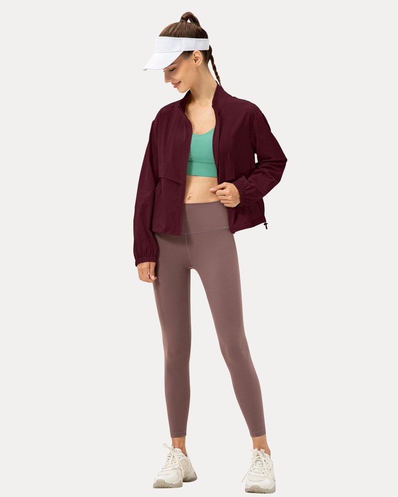 Locachy Women's Lightweight Zip Up Athletic Jacket Stand Collar Windproof Sun Protection Workout Outdoor Jacket Burgundy XL