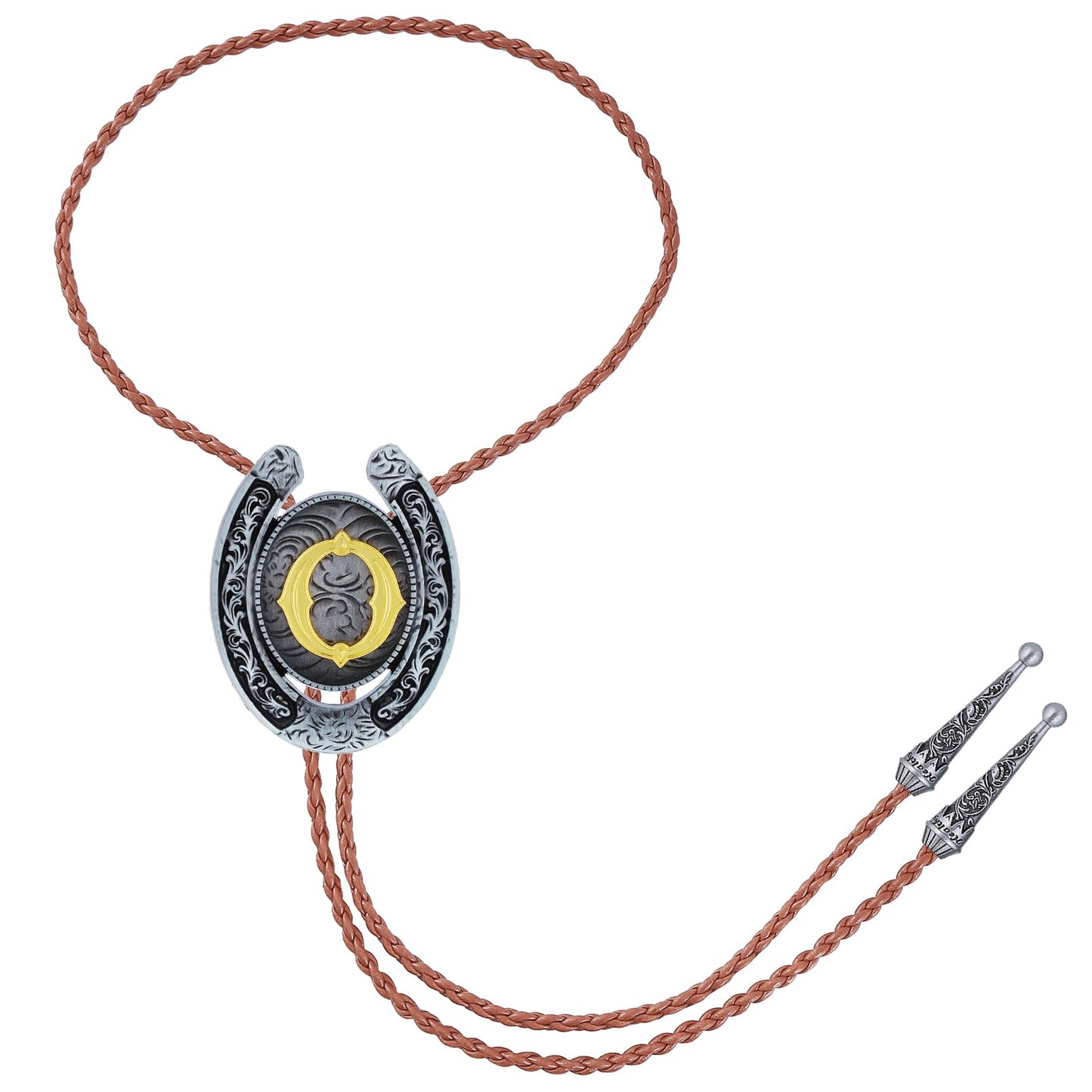 HUABOLA CALYN Brown Bolo Tie for Men Black Initial Letter ABCDMJR to Z Native American Western Cowboy Bolo Tie for Women (O)