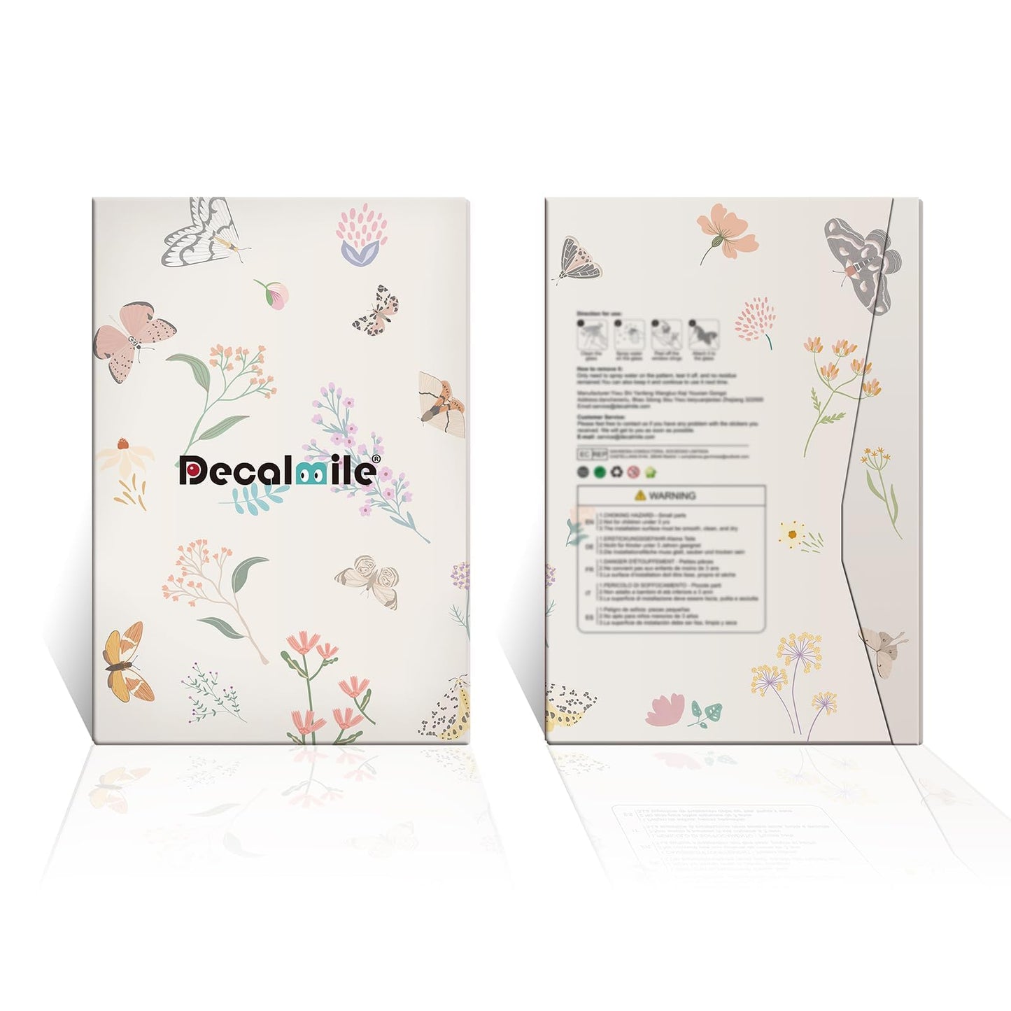 decalmile Spring Pink Tulips Flower Double Sided Window Clings Green Grass Garden Floral Wildflower Butterflies Anti-Collision Glass Doors Window Stickers Decals