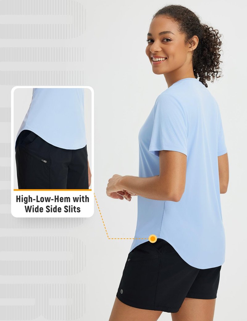 baleaf Women’s Sun Shirt Short Sleeve Lightweight Quick Dry UPF 50+ V Neck Loose Fit Workout Top Running Hiking Travel Light Blue L