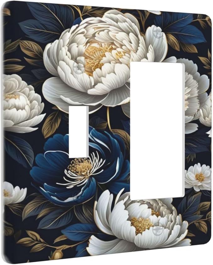 Floral Pattern, Botanical Art, Peonies, Blooming Flowers,Blue And White Flowers, Gold Accents