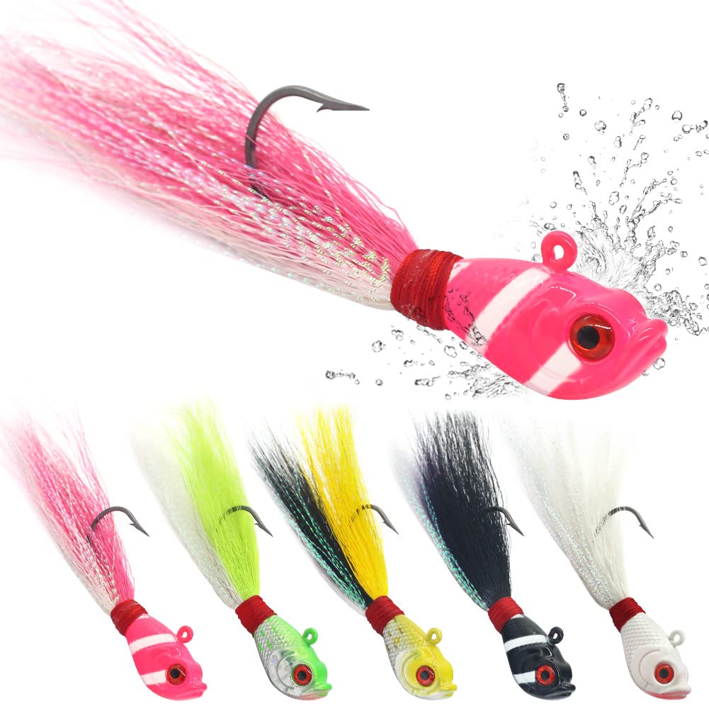XFISHMAN Bucktail Jigs Saltwater Hair Jigs Head - Fishing Lures Assorted Kit (5 Pack)