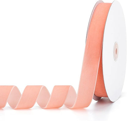 Peach Velvet Ribbon 1" x 20Yd,Great for Gift Wrapping,Hair Bows Making, Wreaths,Wedding and Christmas Party Decoration(Peach 1")