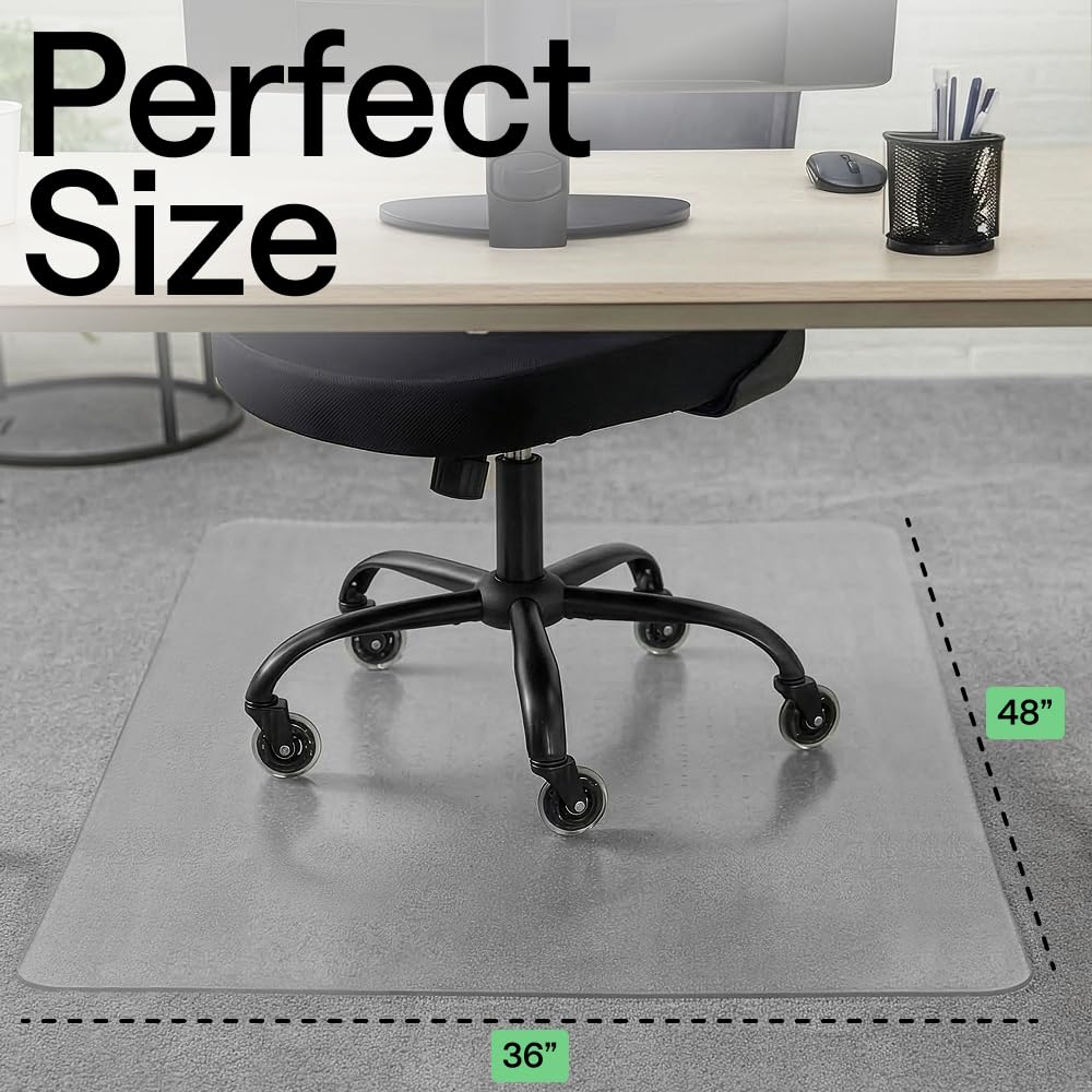 GORILLA GRIP Slip Resistant Office Chair Mat for Carpet Floors, 36x48 Smooth Rolling Glide Under Desk, Heavy Duty Plastic Computer Mats and Carpeted Floor Protector, Work and Gaming Chairs Opaque