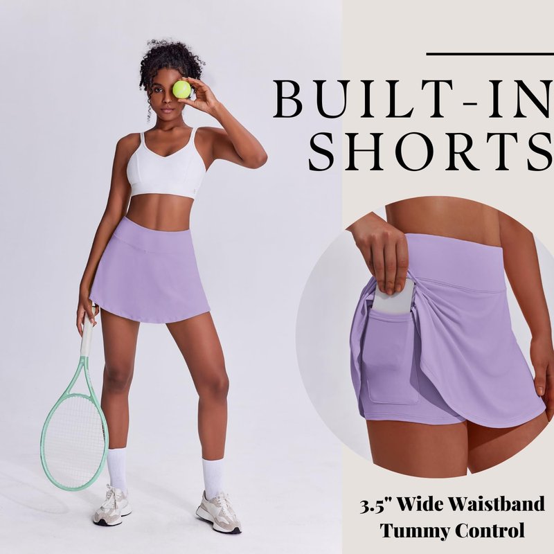 PINSPARK Tennis Skirts Women Pleated Athletic Skirt with Shorts Underneath Sweat Wicking Golf Skorts Activewear,Lilac Small