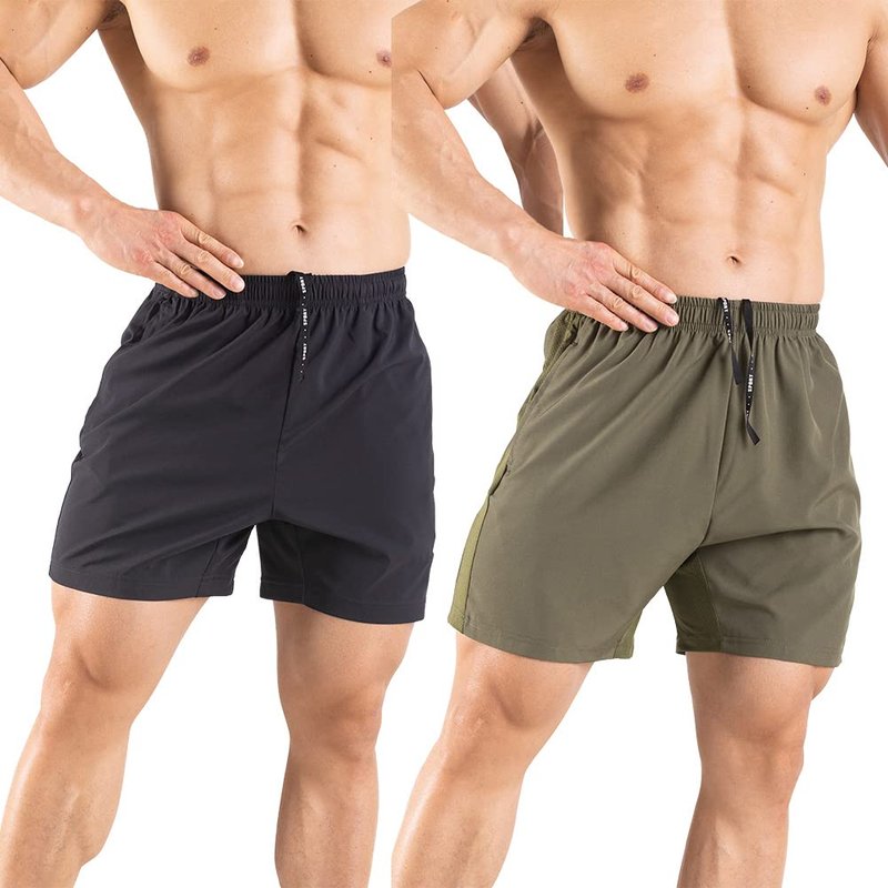 Gaglg Men's 5" Running Shorts 2 Pack Quick Dry Athletic Workout Gym Shorts with Zipper Pockets Black/Green,XX-Large