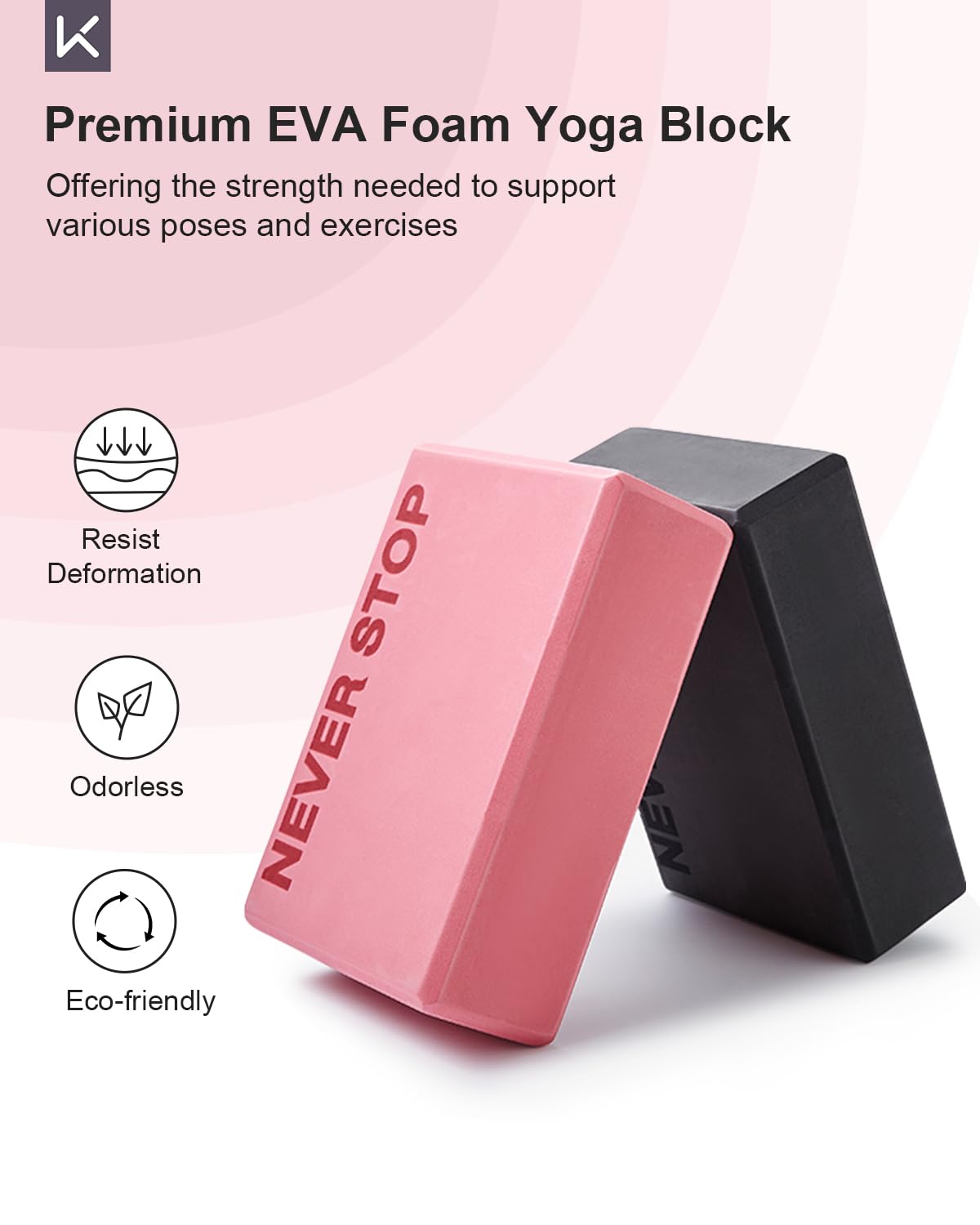 Yoga Blocks, High Density EVA Foam Blocks for Yoga, Pilates, Meditation, Aid Balance, Support and Deepen Poses - Non-Slip Lightweight Durable(2-Pack-Pink)