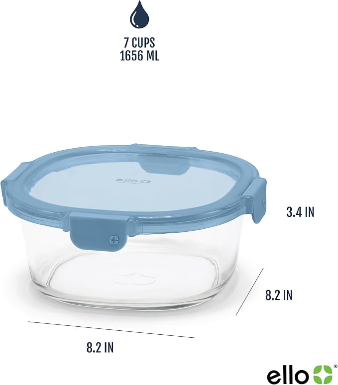 Ello Color Lock Glass Meal Prep Sets Leak-Proof Glass Food Storage Containers with Airtight BPA-Free Plastic Lids, Dishwasher, Microwave, and Freezer Safe