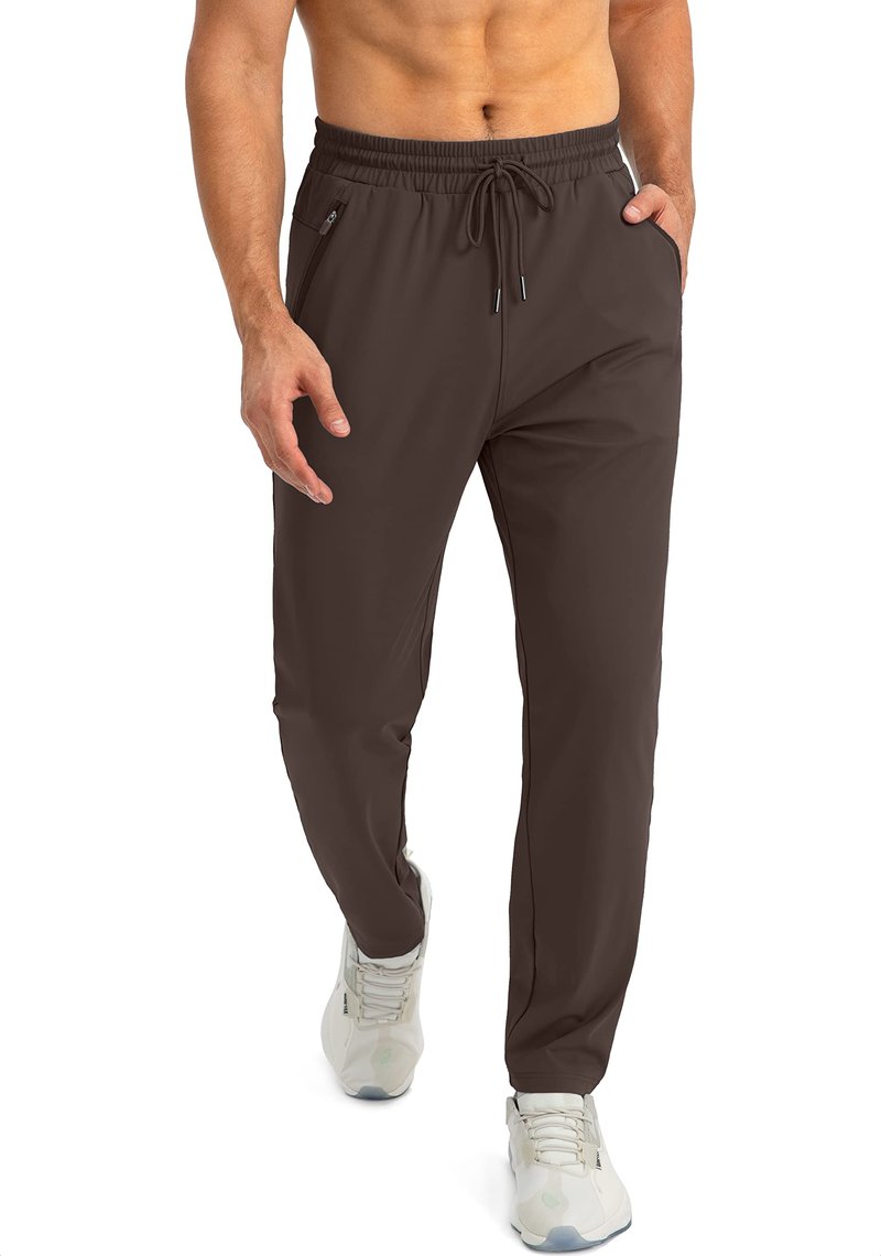 G Gradual Men's Sweatpants with Zipper Pockets Tapered Joggers for Men Athletic Pants for Workout, Jogging, Running (Brown, Medium)