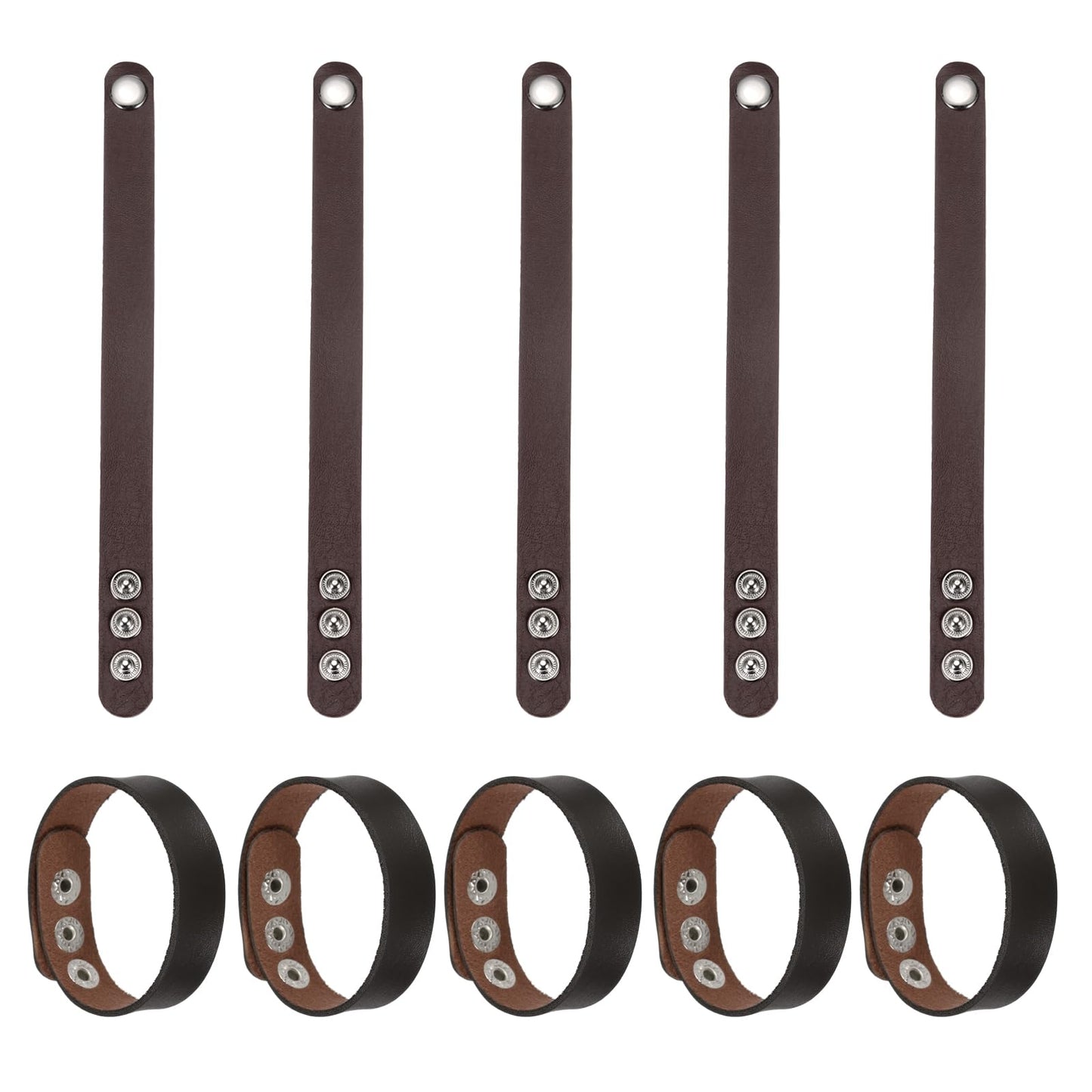 MECCANIXITY 10 Pcs Plain Leather Bracelets Leather Snap Bracelets Adjustable Blank Wrist Cuffs DIY Craft Wristbands for Men Women Jewelry Making, Brown