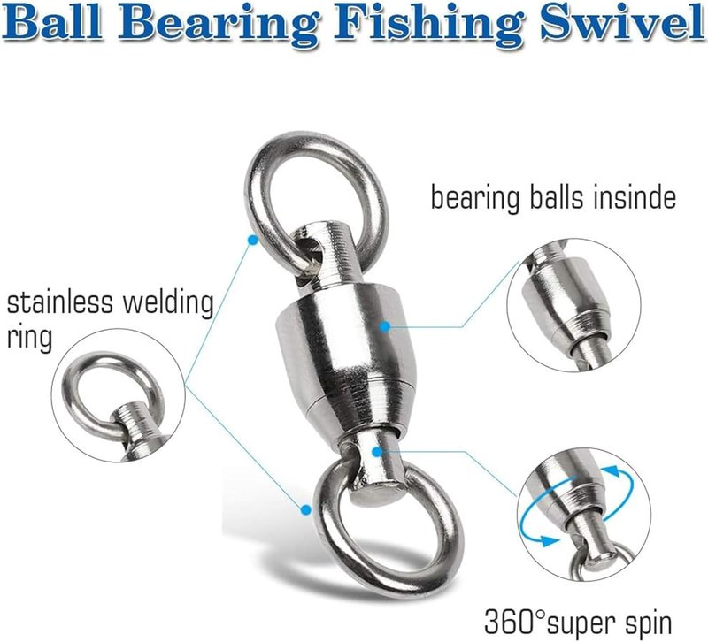 High-Strength Ball Bearing Swivels Connector - Stainless Steel Welded Rings for Saltwater & Freshwater Fishing