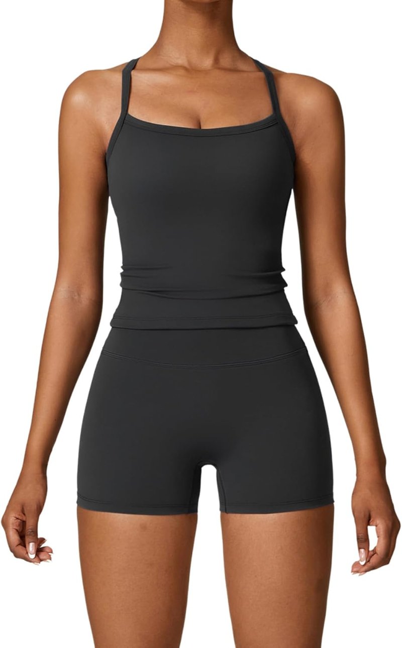 Two Piece Workout Sets for Women - Tank Top & High Waist Booty Lifting Shorts | Gym Yoga Activewear