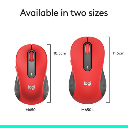 Logitech Wireless Mouse Signature M650 L Full Size - Large Hands, 2-Year Battery, Silent Clicks, Customizable Buttons, Bluetooth, PC/Mac/Chromebook - Black, Right-Handed, Large
