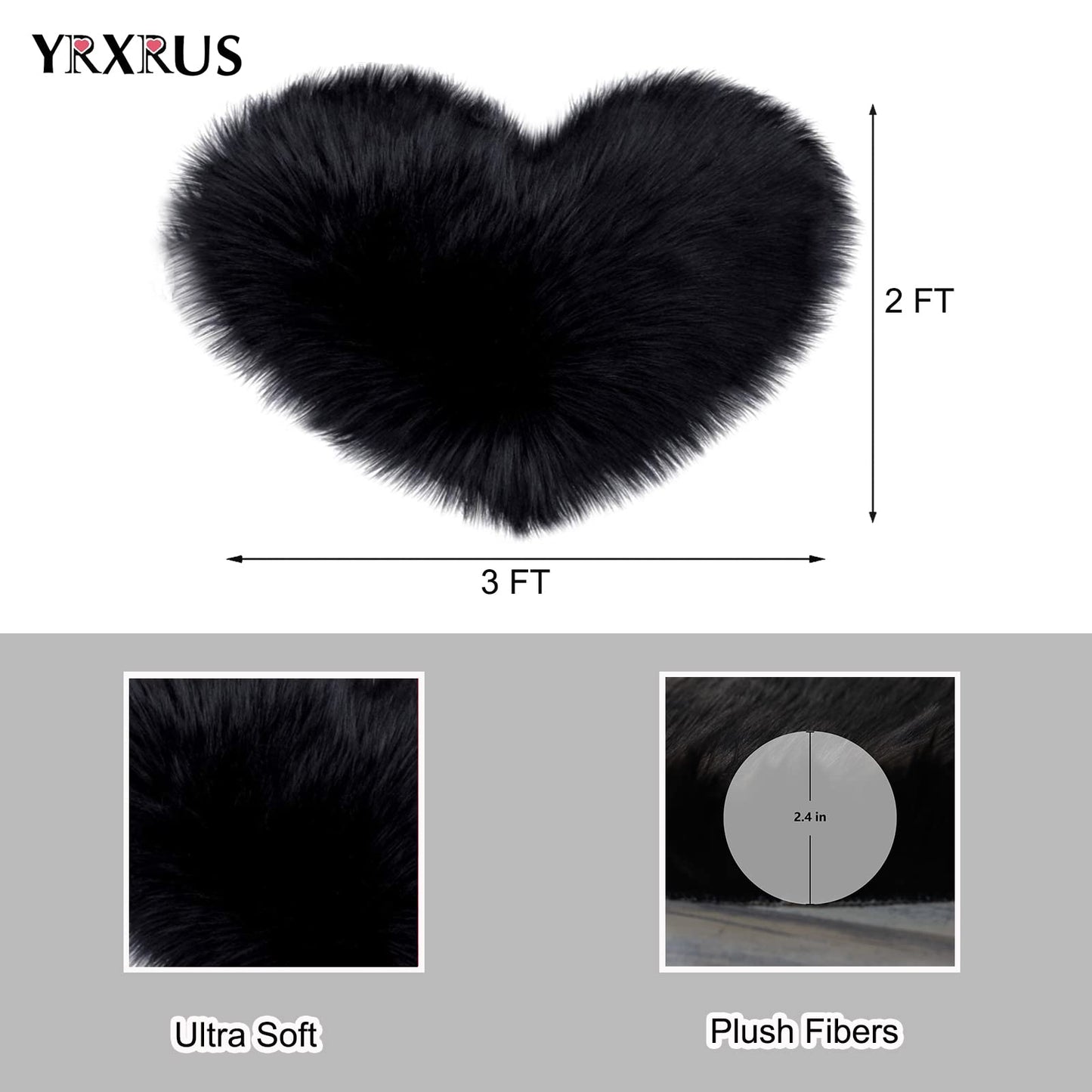 YRXRUS Heart Rug, Black Heart Shaped Rug, Fluffy Faux Fur Rugs, Shag Mats for Bedroom Living Room, Love Coquette Room Decor 2x3 Ft