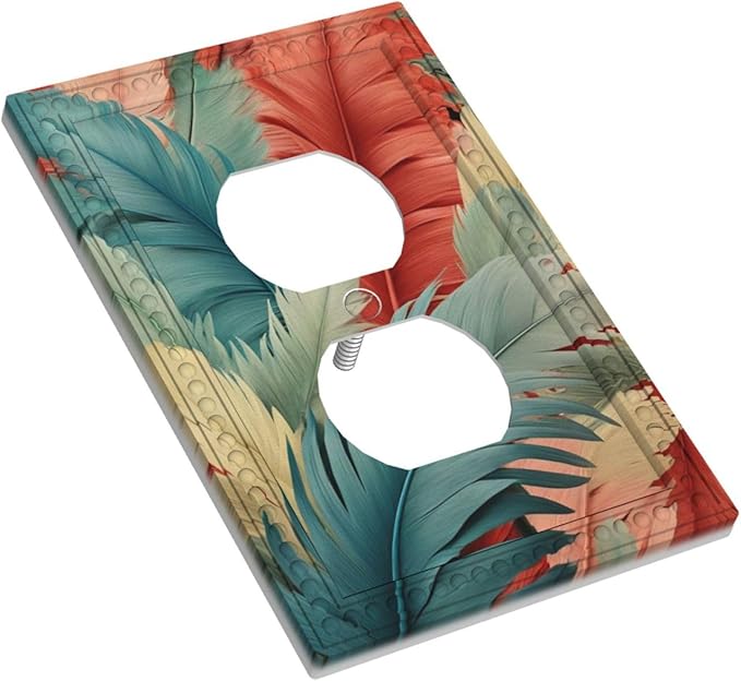 Colorful Feathers Blue Red Light Switch Cover 1 Gang Outlet Plate Single Duplex Wall Plate Covers Decorative Switchplate Covers Electrical Faceplate for Home Decor