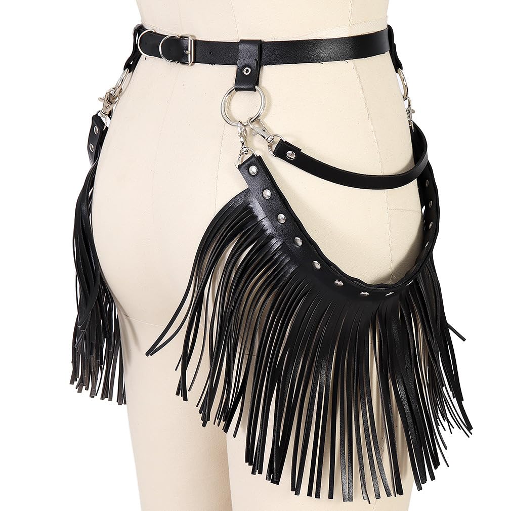 Women Punk Tassel Belt Leather Body Harness Waist Chain Gothic Caged Belt Rave Party Nightclub Costume