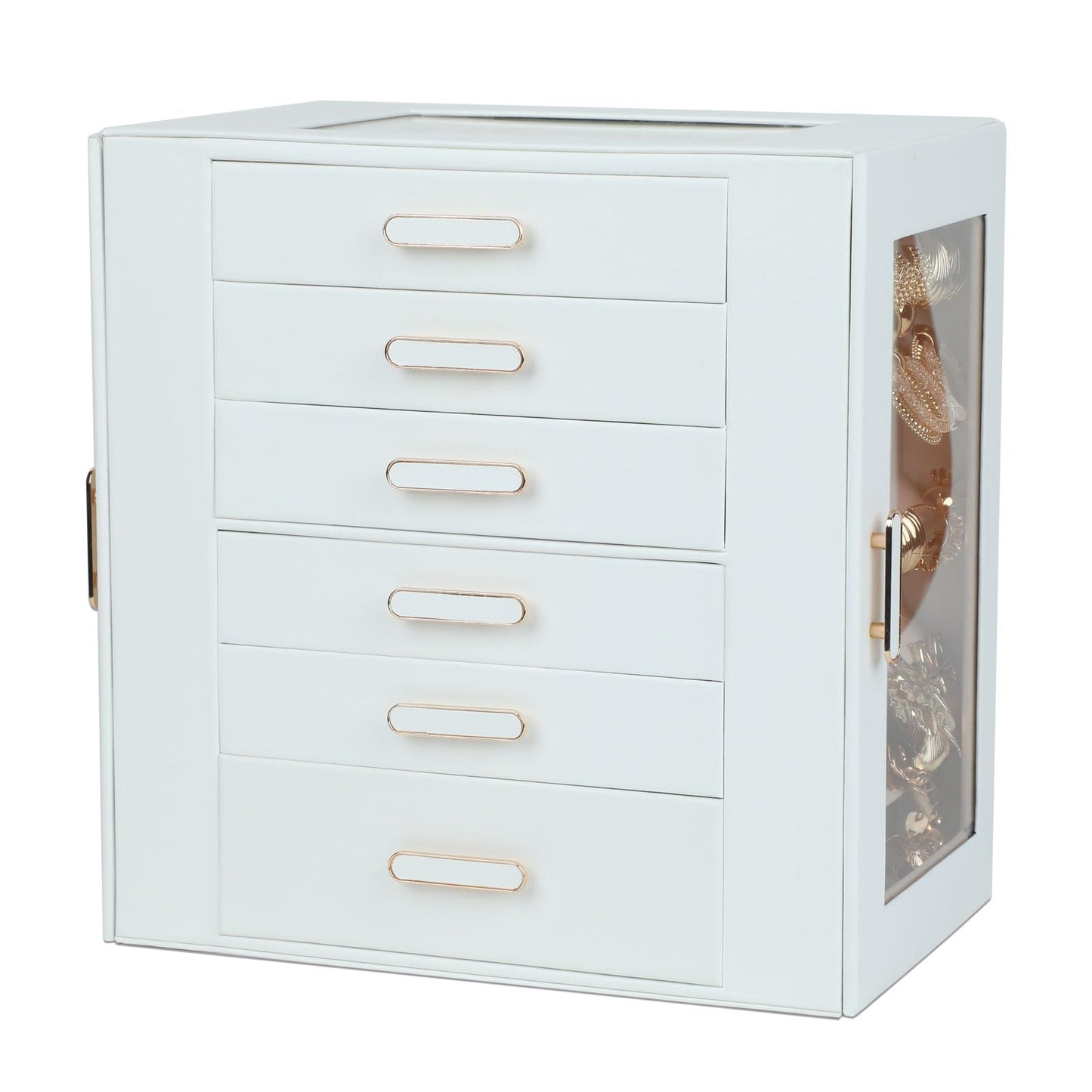 BOOVO Clear Lid Jewelry Box,6 Layers Jewelry Organizer Large Jewelry Storage Box with 6 Drawers,Jewelry Holder Organzier of Rings Earrings Necklace Bracelets for Women (White, 6 Layer)