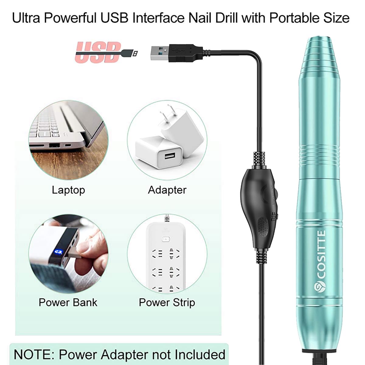 Electric Nail Drill,USB Electric Nail Drill Machine for Acrylic Nail Kit,Portable Electric Nail File Polishing Tool Manicure Pedicure Kit Efile Nail Supplies for Home Salon,Pink