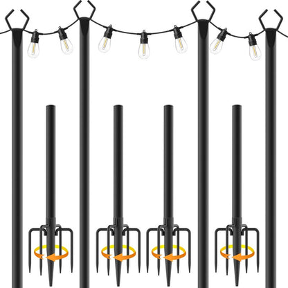 AILBTON 10Ft String Light Poles 4 Pack,Light Poles for Outside Lights,Outdoor with Fence Brackets Hanging Lights,Metal Stand Deck Patio Backyard