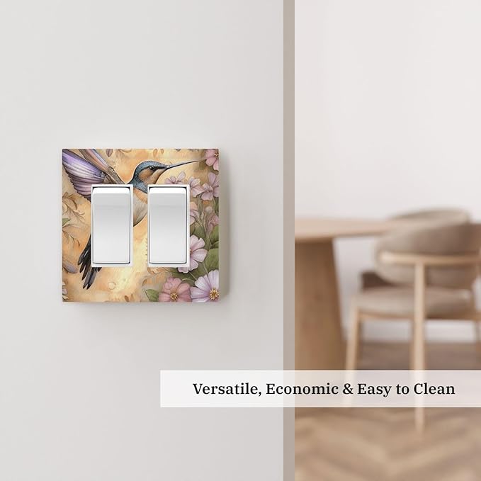 Decorative Art Light Switch Covers Blossom & Hummingbird 2 Gang Dual Rocker Outlet Switch plate Faceplate GFCI for Home Decor