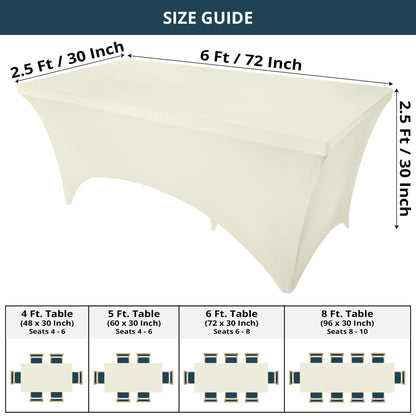 Utopia Kitchen Spandex Tablecloth 2 Pack [6FT, Ivory] Tight, Fitted, Washable and Wrinkle Resistant Stretch Table Cloth Rectangle Cover for Trade Show, Weddings & Parties [72Lx30Wx30H Inch]