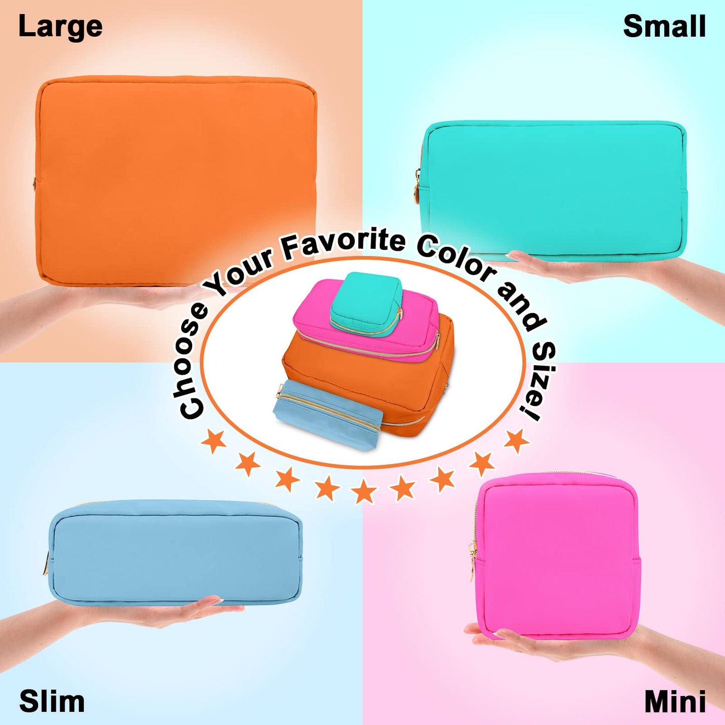 Nylon Mini Makeup Bag for Purse, Preppy Small Cute Makeup Bag Cosmetic Zipper Pouch Purse, Waterproof Travel Coin Pouch Sanitary Napkin Storage Bag Clutch Make Up Organizer for Women Girls(Hot Pink)