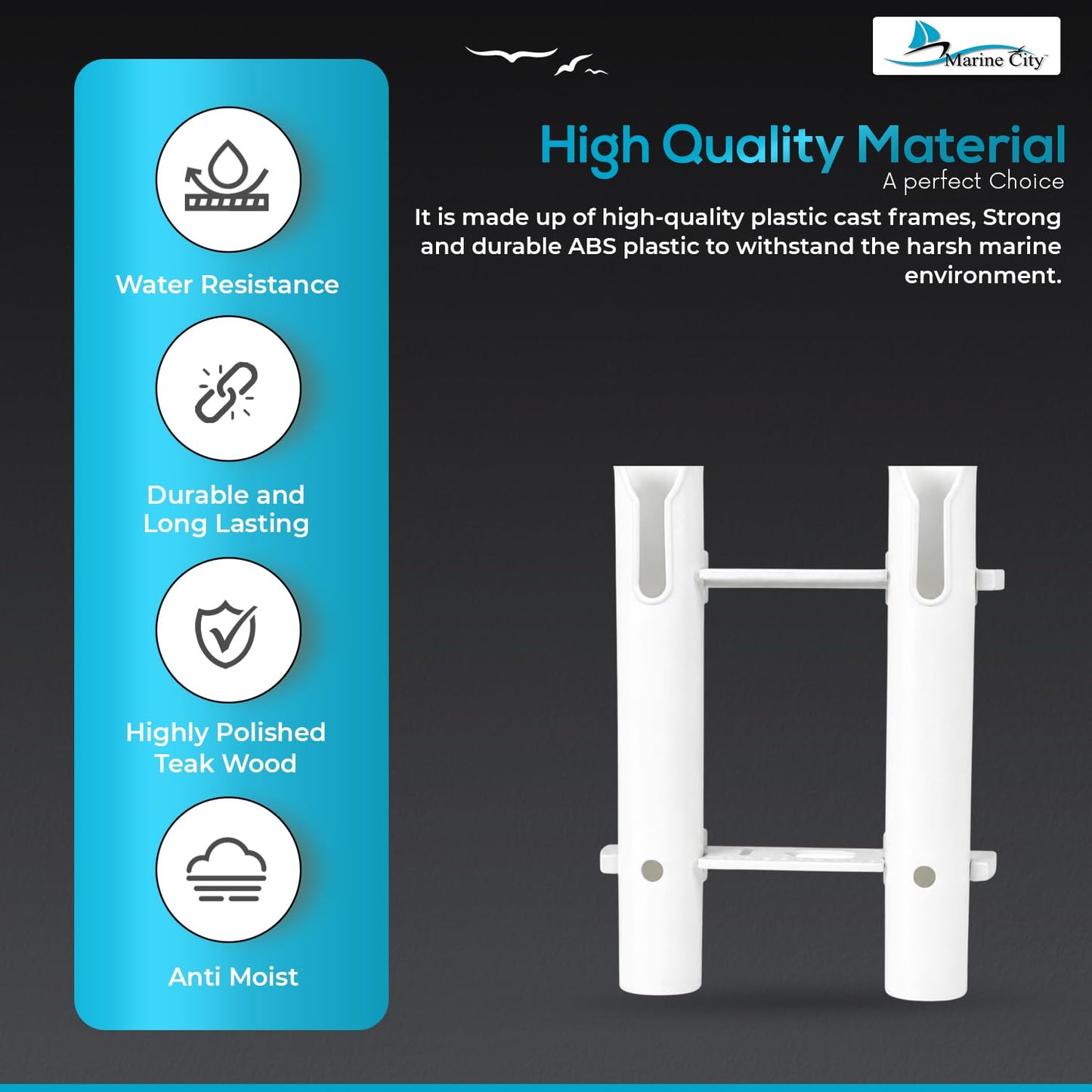 MARINE CITY White Plastic Fishing Tube Flush Mount Rod Holder Rack, 2 Link for Marines, Boats, Ships, Yachts, and Kayaks (Pack of 1)