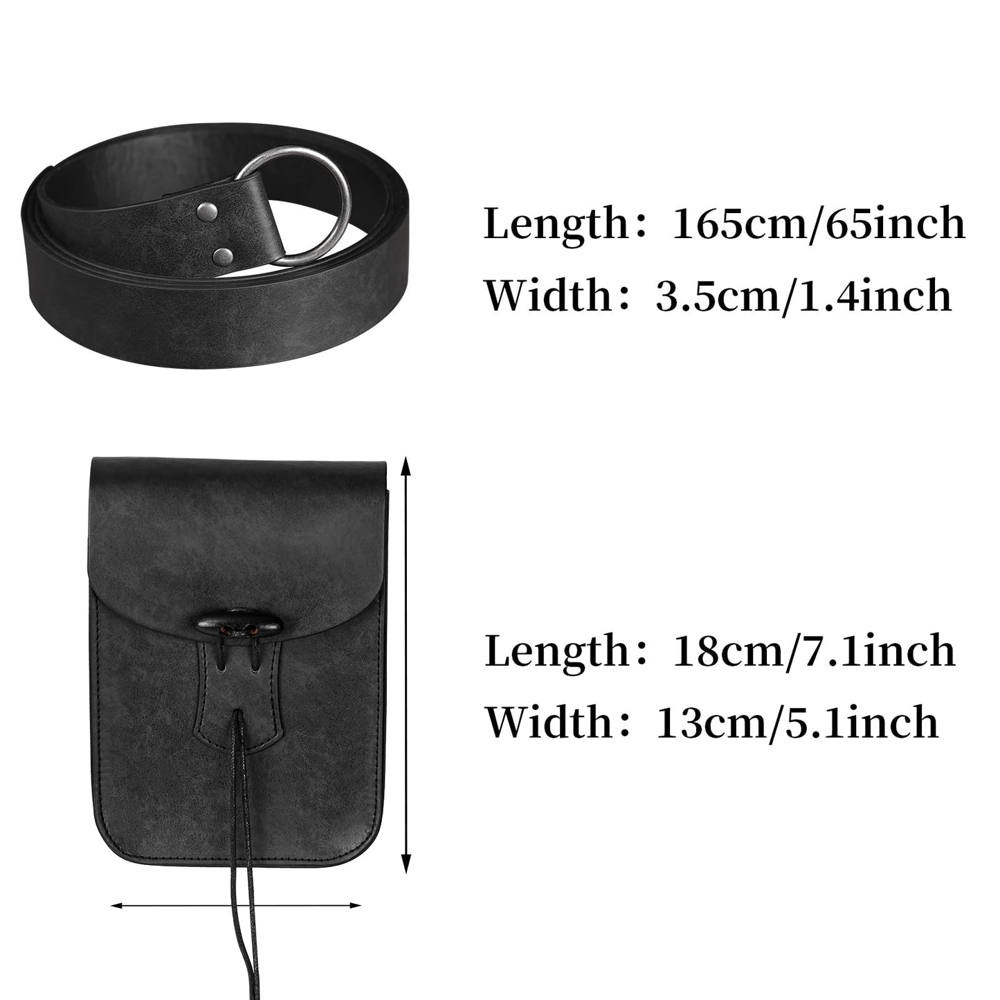 HiiFeuer Medieval Faux Leather Belt Bag, Vintage Renaissance Belt Pouch Fanny Pack Purse, Waist Bag Cosplay for Ren Faire (Black A)
