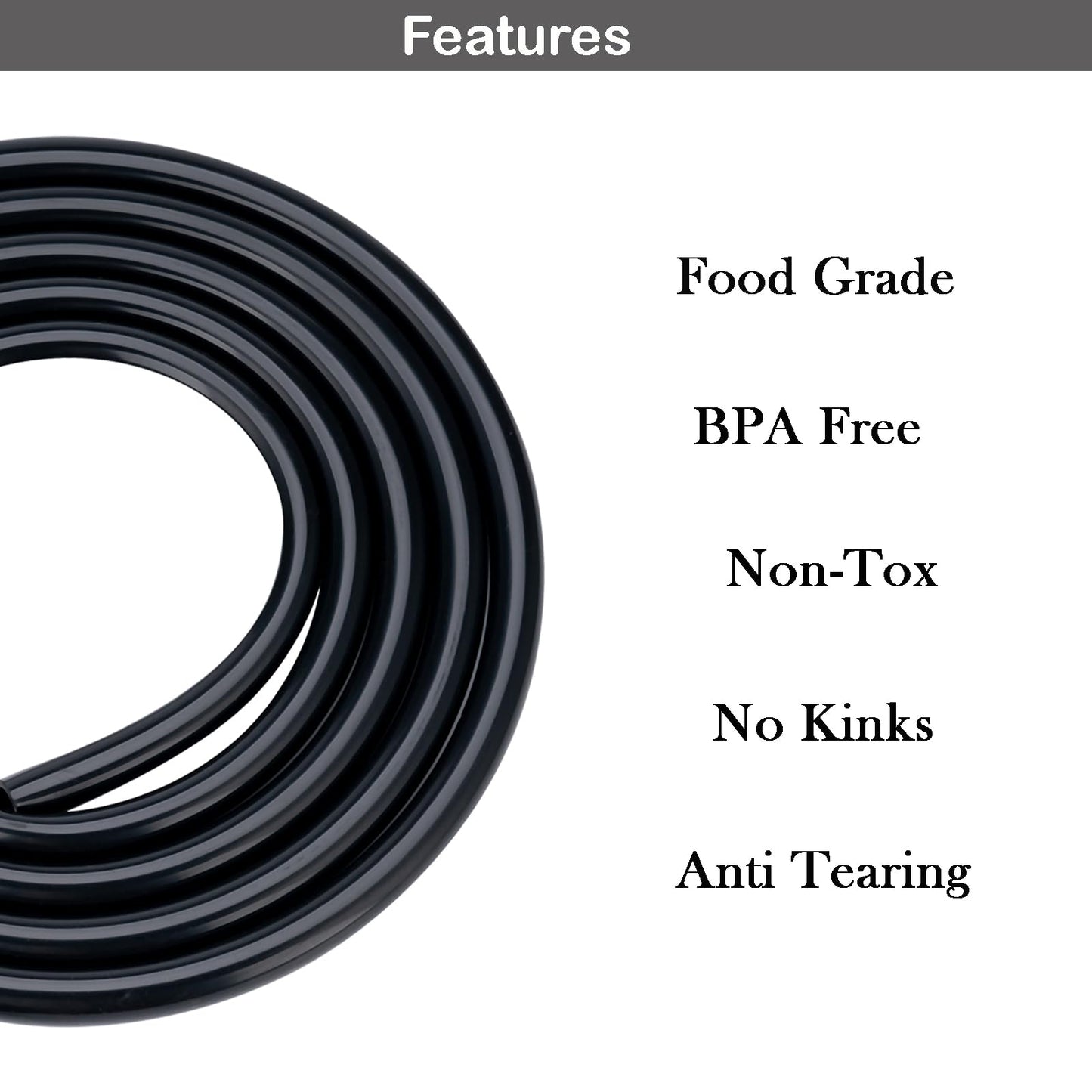 Eastrans 3/8" ID Silicone Tubing, Food Grade 3/8" ID x 1/2" OD Flexible Pure Silicone Hoses High Temp for Home Brewing,5 Feet Length,Black