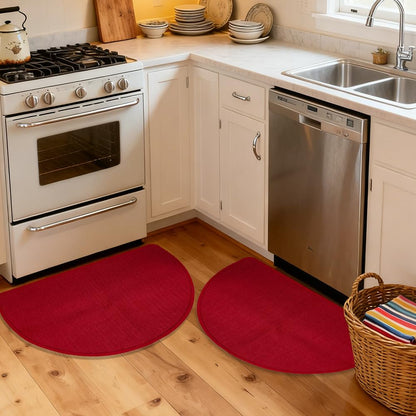 Nanstone Half Circle Red Kitchen Rugs,2 Pack 17”x30”, Non-Slip Water Oil Absorbent Kitchen Mats, Machine Washable Floor Protector,Braided Quick Dry Kitchen Standing Mat for in Christmas Holiday