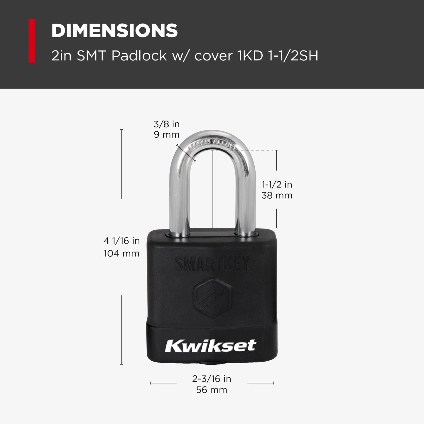 Kwikset SmartKey Re-Keyable Laminated Steel Padlock with Boron Carbide Shackle, with Weather Cover, Outdoor Gate and Storage Lock, 2 in Body, 1-1/2 in Shackle, 4 Pack Keyed Alike, Silver