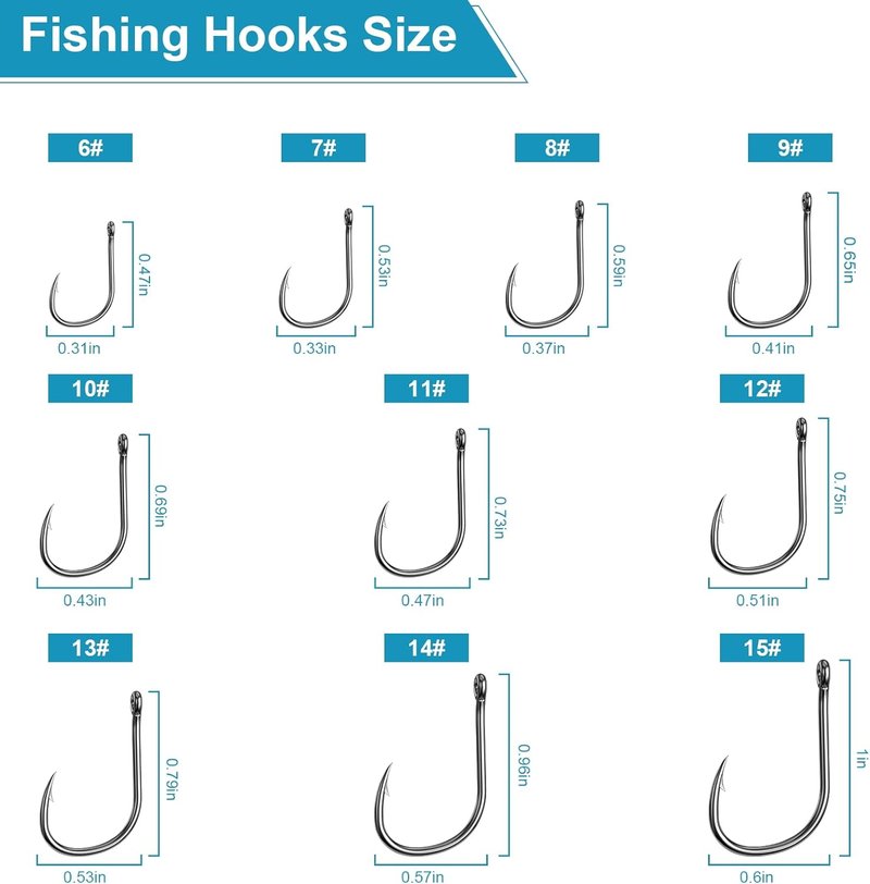 ReeMoo Premium Fishing Hooks - 500PCS Carbon Steel Set | 10 Sizes with Portable Box for Freshwater & Seawater