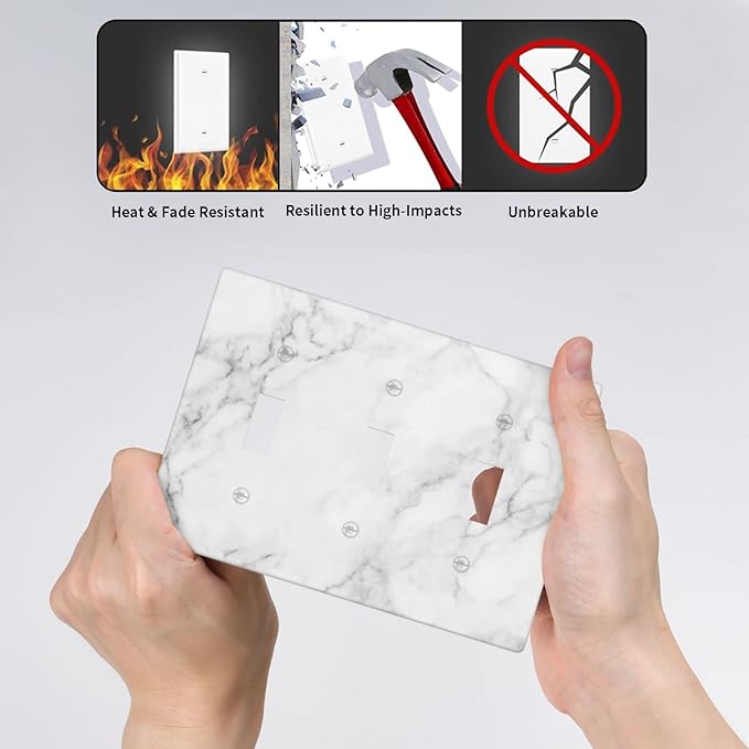 White Marble Pattern Light Switch Cover Plates Decorative Wall Plate Triple Toggle Art Print Faceplate for Kitchen Home Kids Room Decor 6.38" X 4.5"