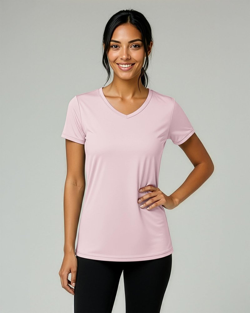 Real Essentials 5 Pack: Women's Dry-Fit Short Sleeve V Neck T Shirt Workout Fitness Yoga Top Tee, Set 6, XXL