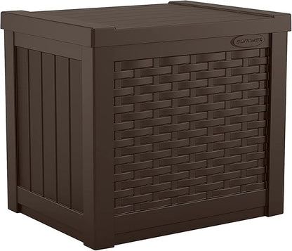 Suncast Small Outdoor Storage Box - 22 Gallon Java Resin Outdoor Deck Box, Flat-Lid Bench Seating, Patio Storage Bin Container for Organizing Toys, Tools, Cushions for Porch, Deck, Pool, & Garden