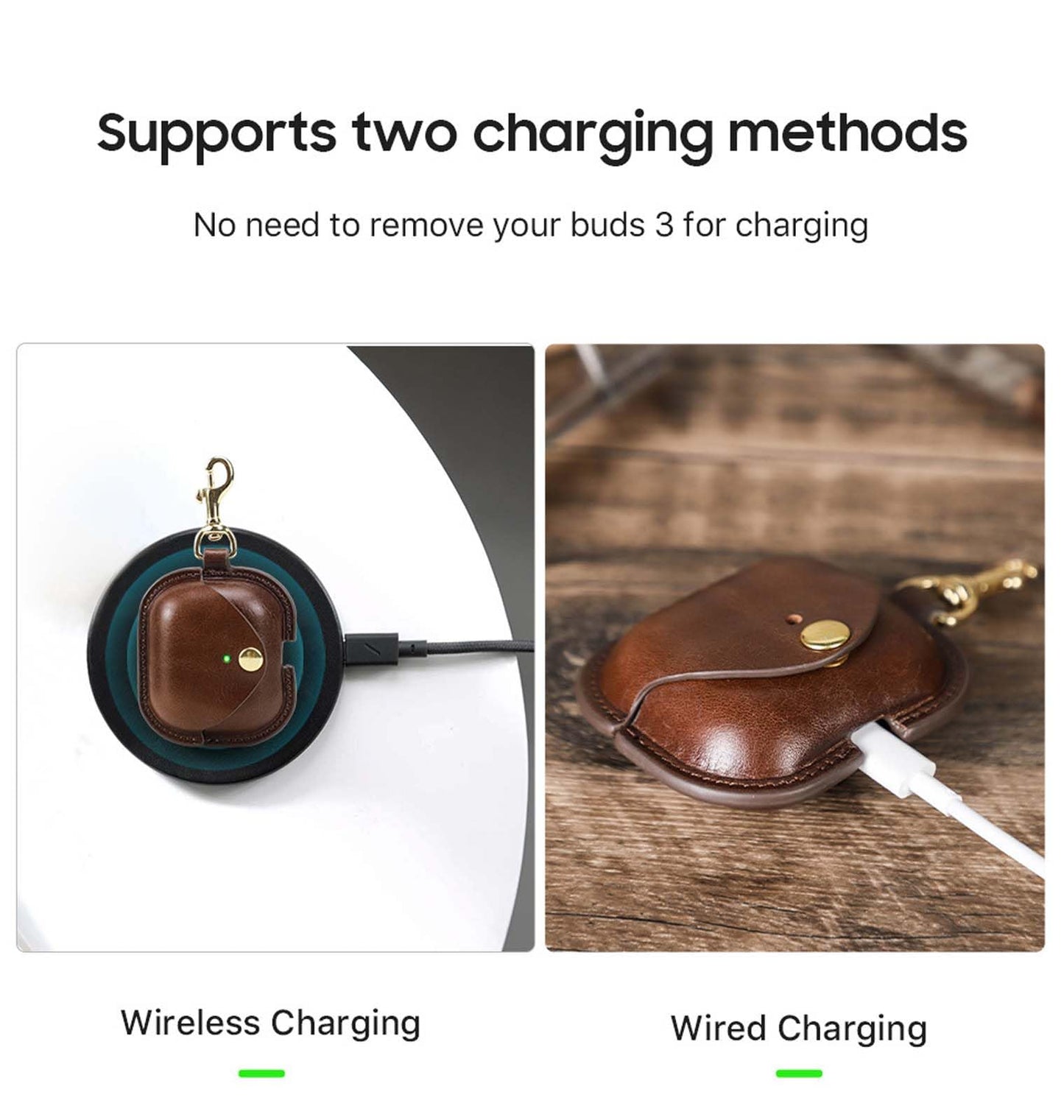 for Samsung Galaxy Buds 3 Pro/Buds 3/Buds3 FE Case Leather - Vintage Cowhide Cover with Keychain | Shockproof Charging Case | Personalized Brown