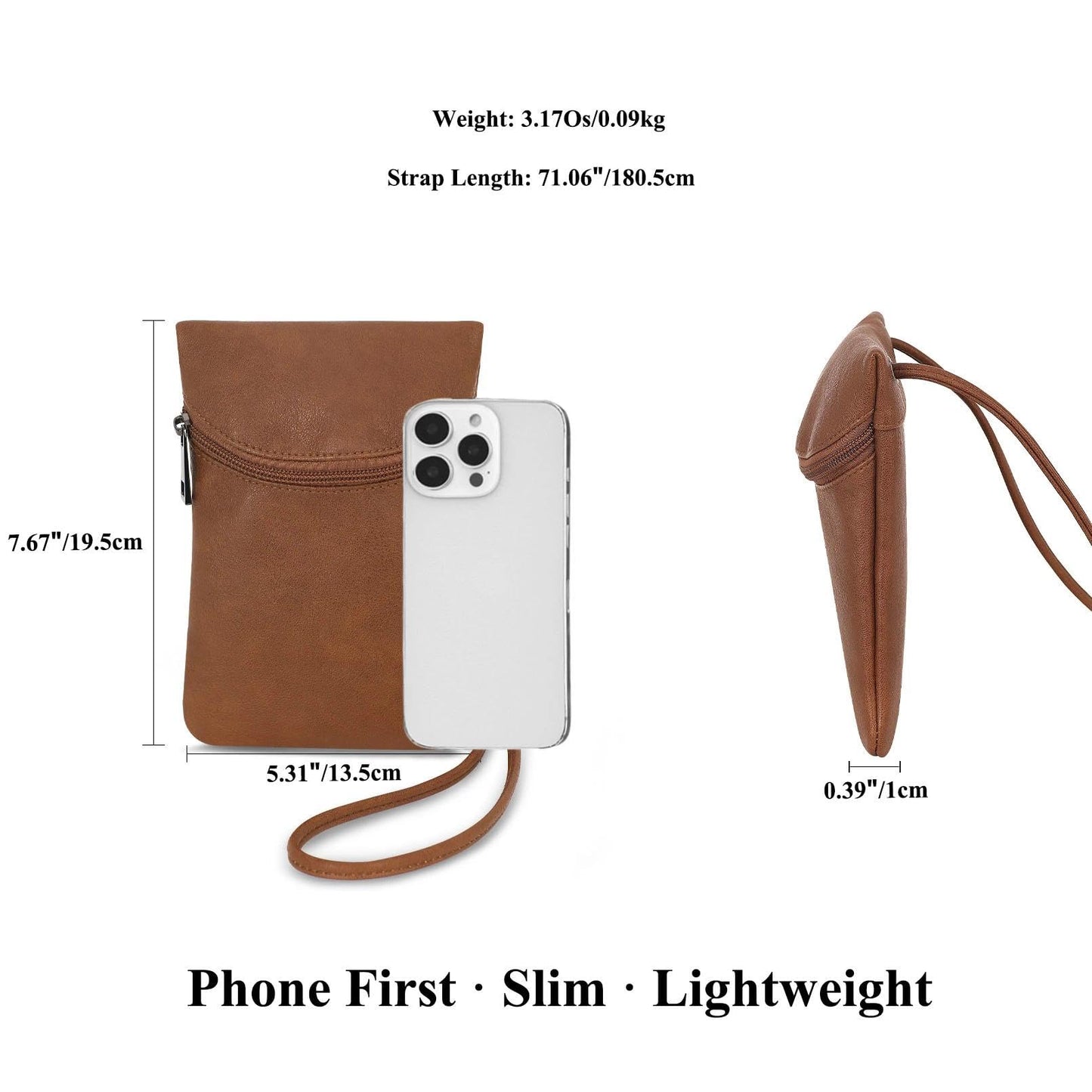 BBORGDC Brown PU Leather Crossbody Phone Purse for Women, Small Lightweight Cell Phone Wallet with Coin Pouch, Mini Crossbody Bag for Casual Use