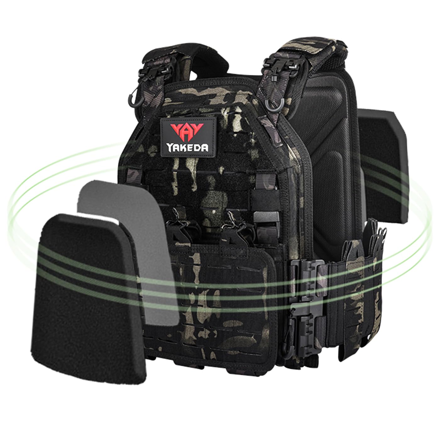 YAKEDA Tactical Vest for Men 1000D Nylon Quick Release Laser-Cutting Modular Vest Lightweight Vest (Black CP)