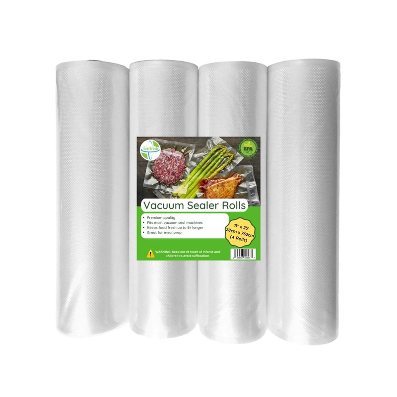 EverFresh 11" x 25' Vacuum Sealer Rolls, 4 Pack | 15% THICKER Embossing | Compatible with FoodSaver Machines, BPA Free, Commercial Grade Food Sealer Bags