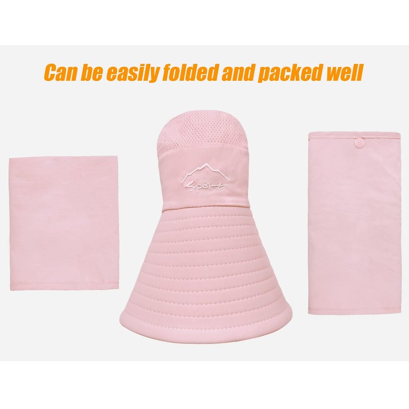Fishing Hat for Men & Women, Outdoor UV Sun Protection Wide Brim Hat with Face Cover & Neck Flap (Pink)