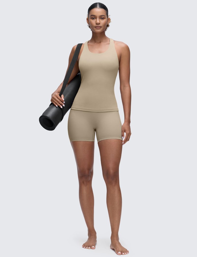 CRZ YOGA Butterluxe Workout Racerback Tank Tops for Women - Padded Athletic Spandex Yoga Shirts with Built in Bra Oak Large