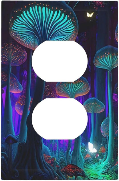 Fantasy Mushroom Forest Glowing Butterfly 1 Gang Duplex Receptacle Switch Wall Plate Decorative Switchplate Outlet Covers Electrical Plug Cover Faceplate for Bathroom Home Decor