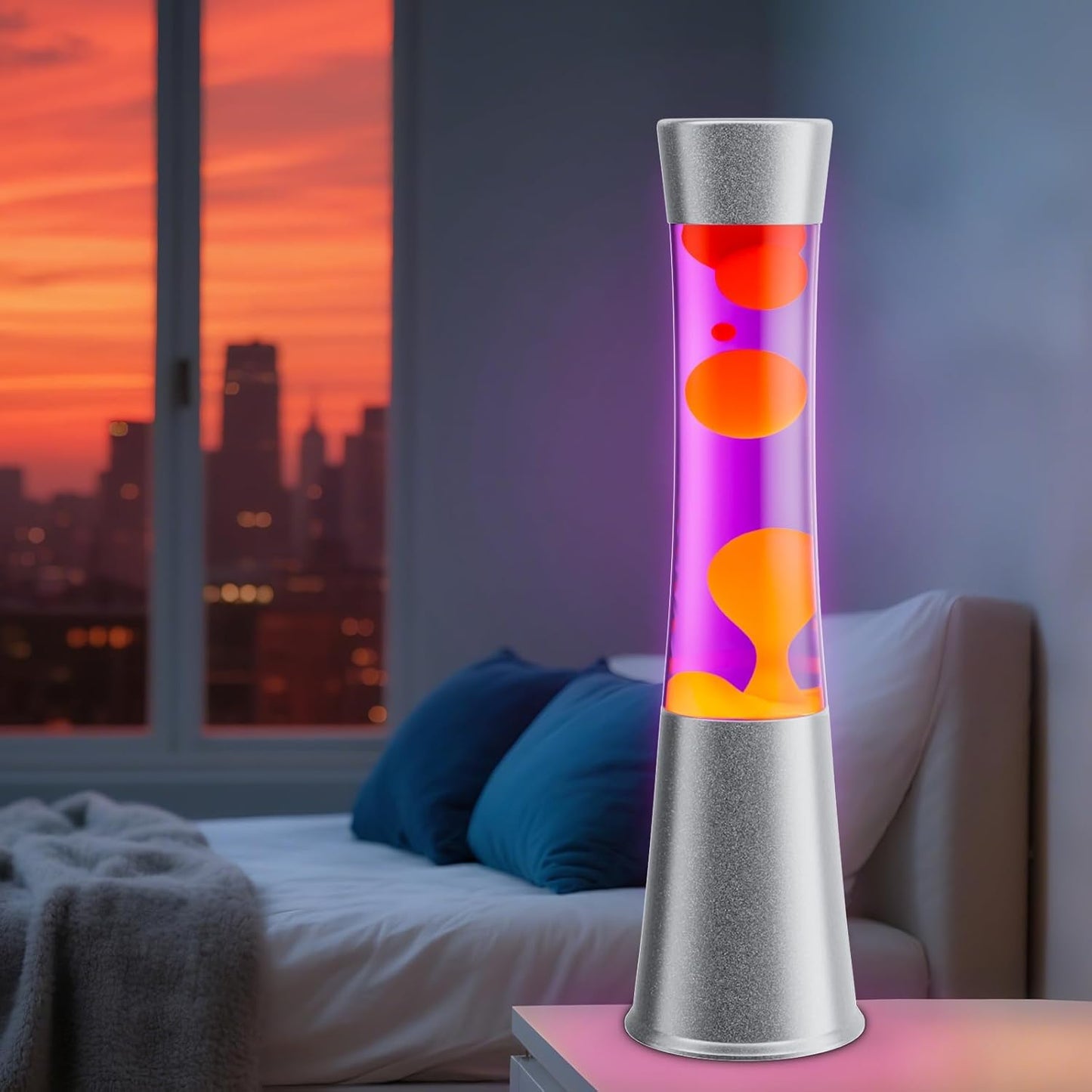 XXMANX Liquid Motion Lamp - 14.5" Sunset Motion Light - Yellow Wax and Purple Liquid, Relaxing Liquid Light, Nightlight, Home Decor Living Room Office Bedroom Lamp for Adults Teens Kids (Purple)