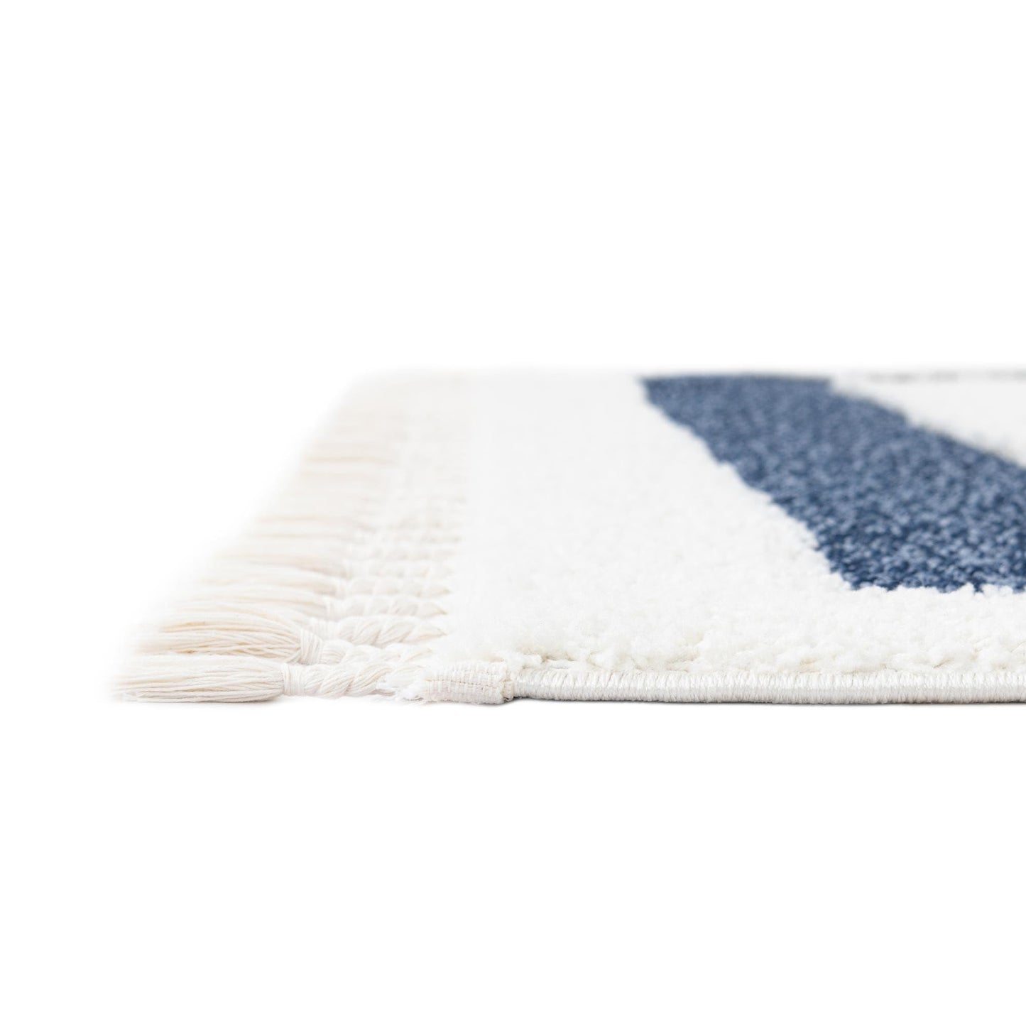 Rugs.com - Boho Rug – 5' 3 x 8' Blue Easy-Clean Stain-Resistant Rug – Concentric Stripe Pattern with Fringe, Perfect for Living Rooms, Dining Rooms, and Home Offices