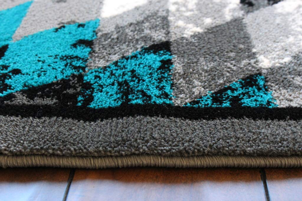 Masada Rugs, Stephanie Collection Area Rug Southwest Native American Distressed Design 1106 Turquoise Grey White Black (8 Feet X 10 Feet)