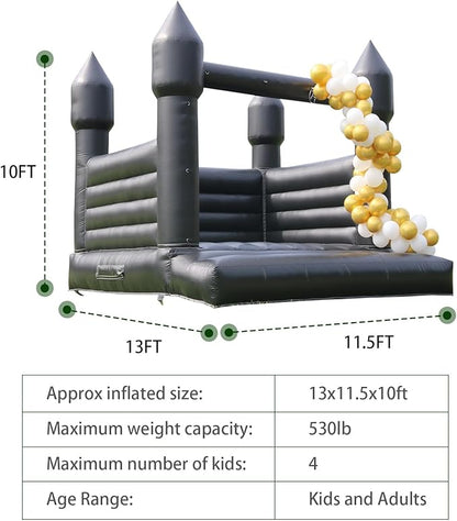 Black Bounce House for Kids Adults,(100% PVC) Inflatable Bounce House with 750W UL Blower,Halloween Bounce House Castle for Halloween,Weddings,Graduation Celebrations,Birthday Parties 13.5x11.5x10FT