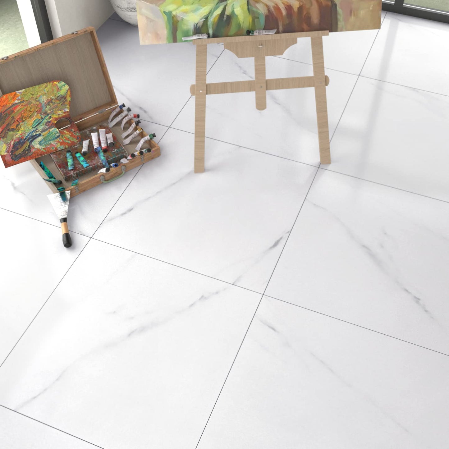 WESTICK 20 PCS Peel and Stick Floor Tile Bathroom Waterproof White Marble Vinyl Flooring Adhesive Vinyl Tiles Peel and Stick Floor Self Stick on Floor Tiles for Bedroom Kitchen Camper 12" x 12"