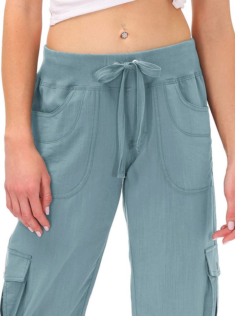 MoFiz Womens Capris with Pockets Loose Fit Casual Capri Pants Dressy Lightweight Ladies Baggy Cargo Pants for Hiking Grey Blue 3XL